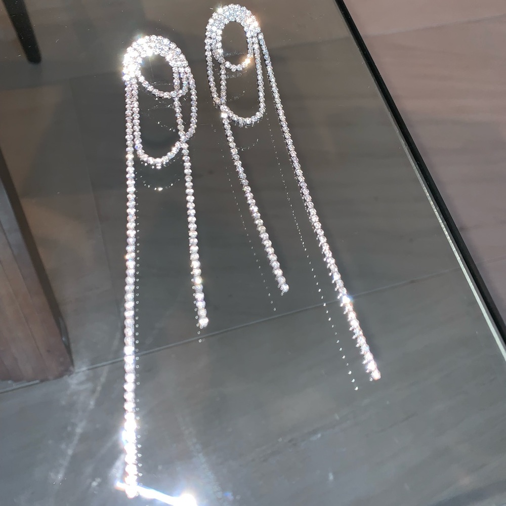 Anthropologie Shashi Vroom Long Rhinestone Prom Earrings - Picture 11 of 12
